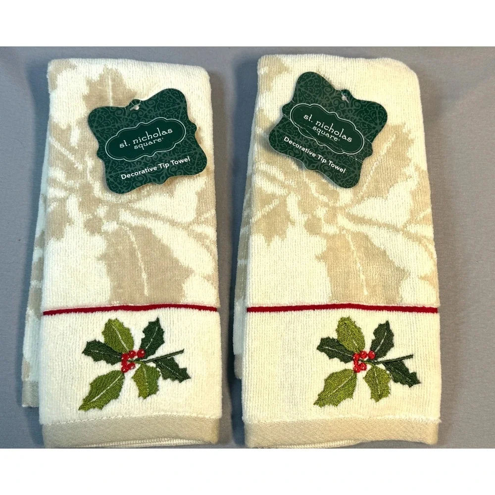 Lot of 5 St Nicholas Square Hand‎ Guest Towels Holiday Christmas Snowmen New